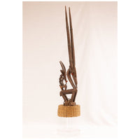 Female Bamana/Bambara Chiwara Carved Wood Figure Headdress with Cap from Mali - 42.5" H X 8.25" D X 2.25" W