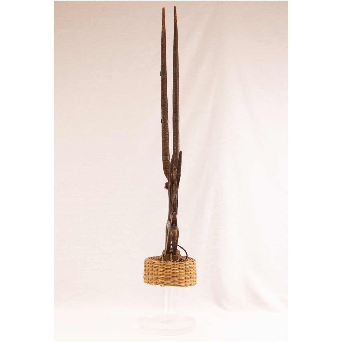 Female Bamana/Bambara Chiwara Carved Wood Figure Headdress with Cap from Mali - 42.5" H X 8.25" D X 2.25" W