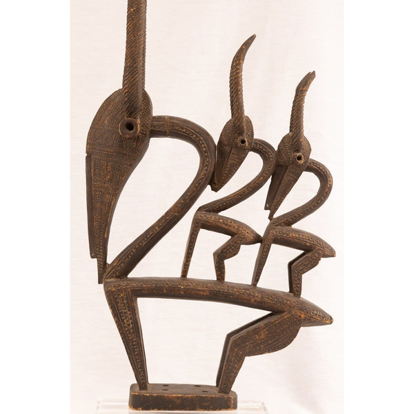 Large Female Bamana/Bambara Chiwara Carved Wood Figure Headdress from Mali - 41" H X 13.5" D X 3" W