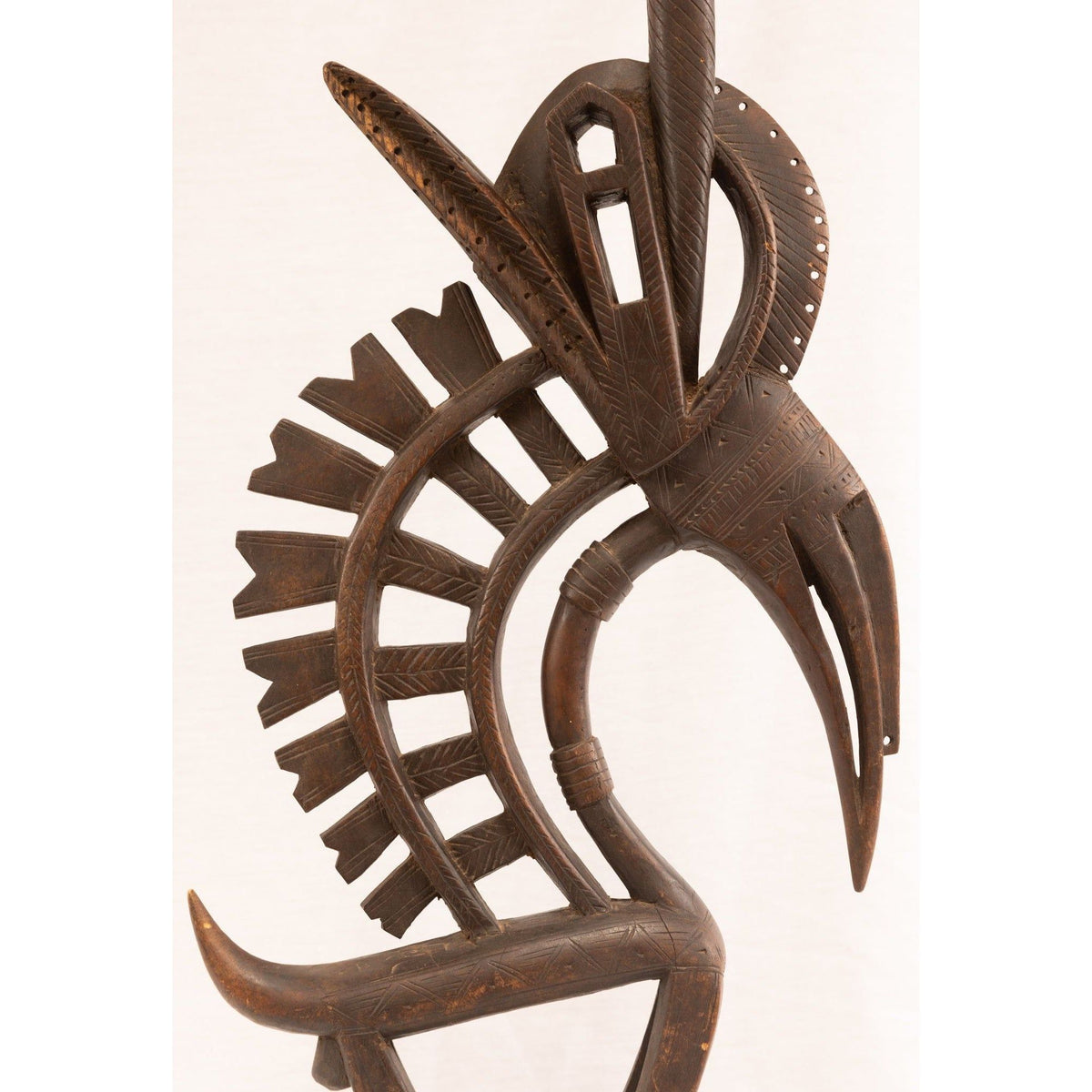 Large Male Bamana/Bambara Chiwara Carved Wood Figure Headdress from Mali - 41" H X 14.5" D X 3" W