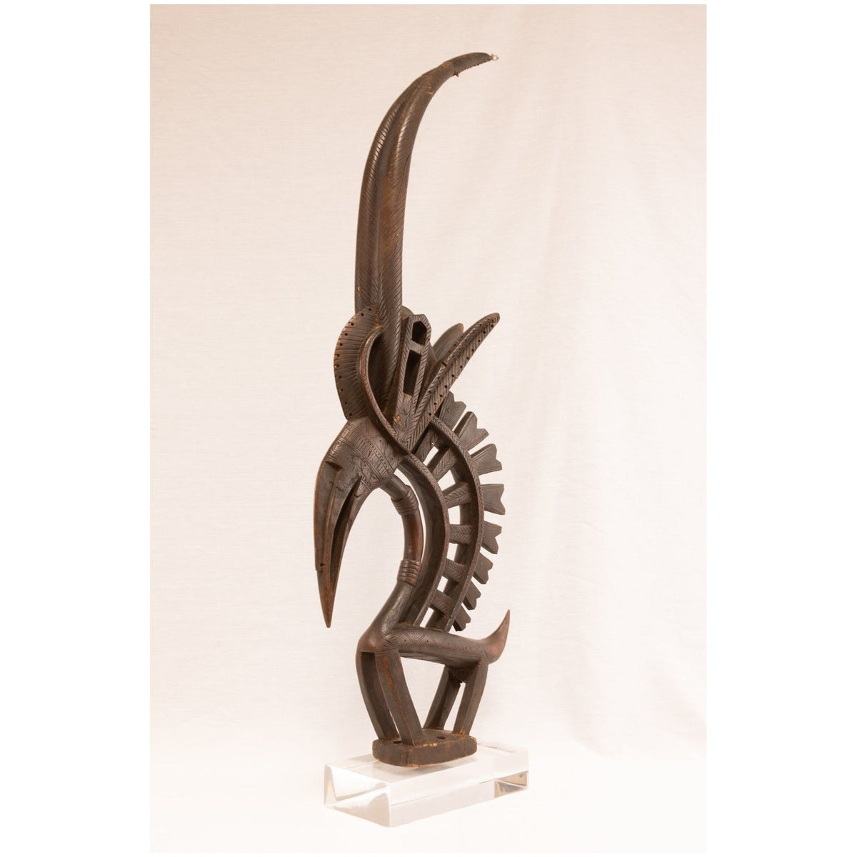 Large Male Bamana/Bambara Chiwara Carved Wood Figure Headdress from Mali - 41" H X 14.5" D X 3" W