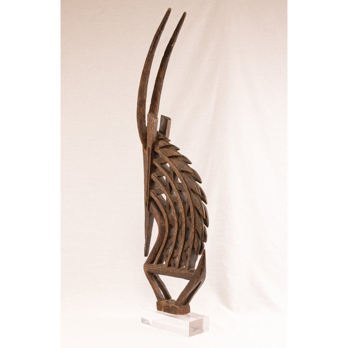 Large Male Bamana/Bambara Chiwara Carved Wood Figure Headdress from Mali - 42" H X  12.5" D X 2.5" W