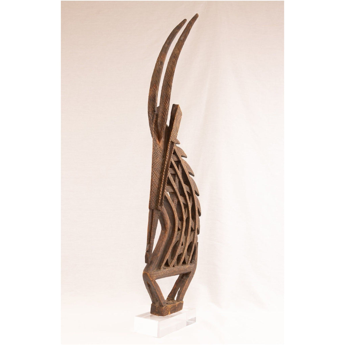 Large Male Bamana/Bambara Chiwara Carved Wood Figure Headdress from Mali - 42" H X  12.5" D X 2.5" W