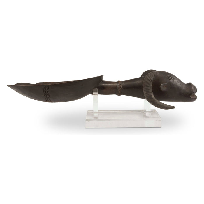 Dan Ceremonial Ladle with Ram's Head from Ivory Coast - 21" L X 11" H
