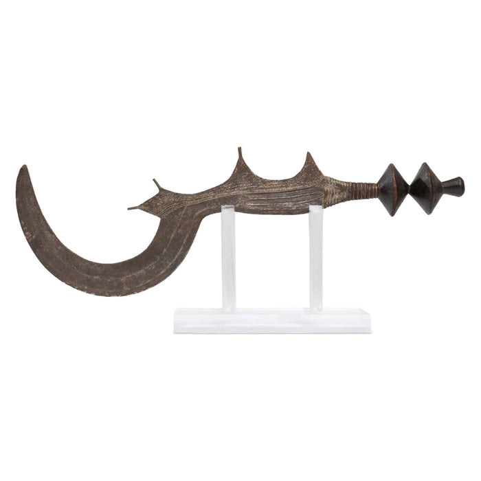 Ngulu/Ngombe Curved Sword on Custom Stand - 10.5" H X 25.5" W