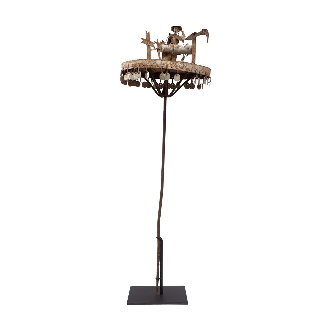 Early-20th Century Fon Peoples Asen Altar/Staff from Benin with Black Metal Stand - 37" H X 12" Diam.