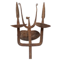 African Dogon/Bambara Iron Oil Lamp from Mali with Black Metal Stand