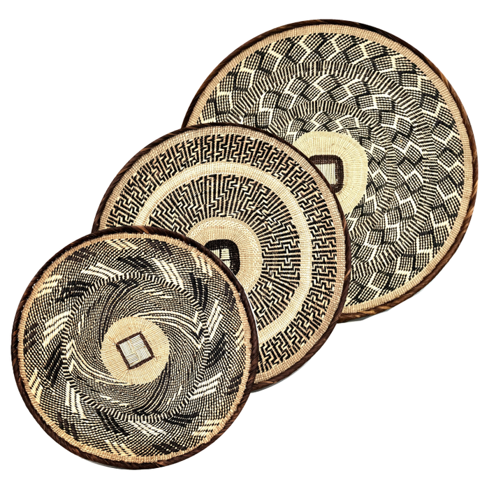 Trio of Tongan Handwoven Baskets from Zimbabwe - 16", 17", & 20" Diam.