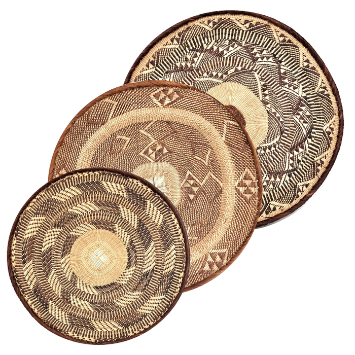 Trio of Tongan Handwoven Baskets from Zimbabwe - 17", 18", & 18" Diam.