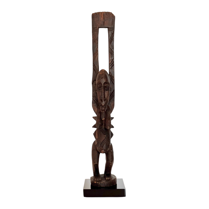 Songye Nkisi Diviner Power Figure Wooden Carving from Democratic Republic of Congo DRC on Black Acrylic Base.