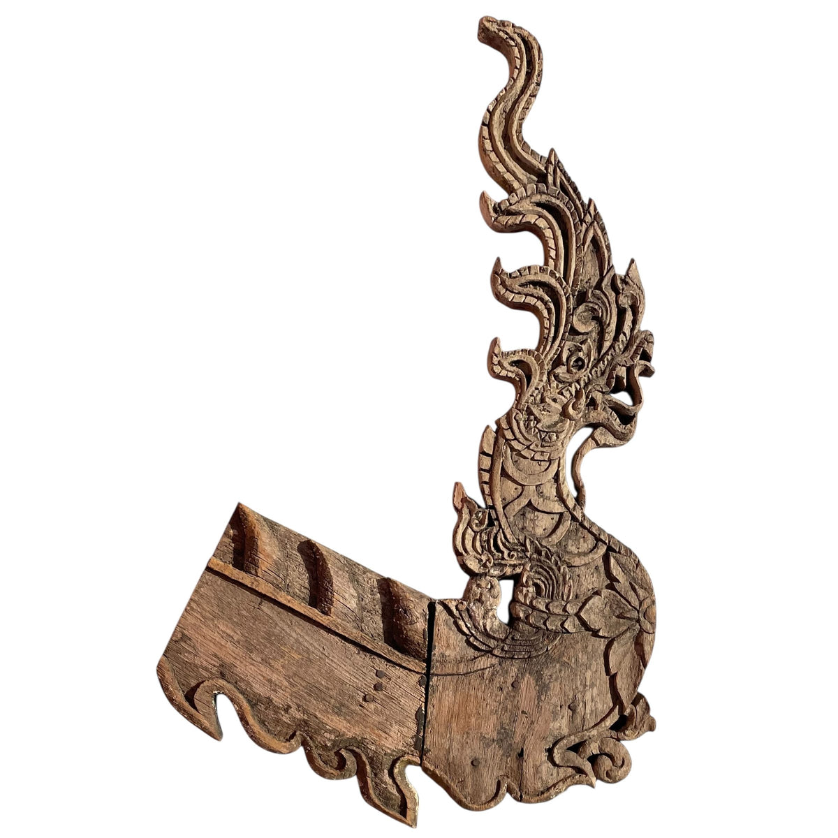 Large 19th Century Thai Wooden Temple Dragon - 48" H x 32" W X 1.75" D