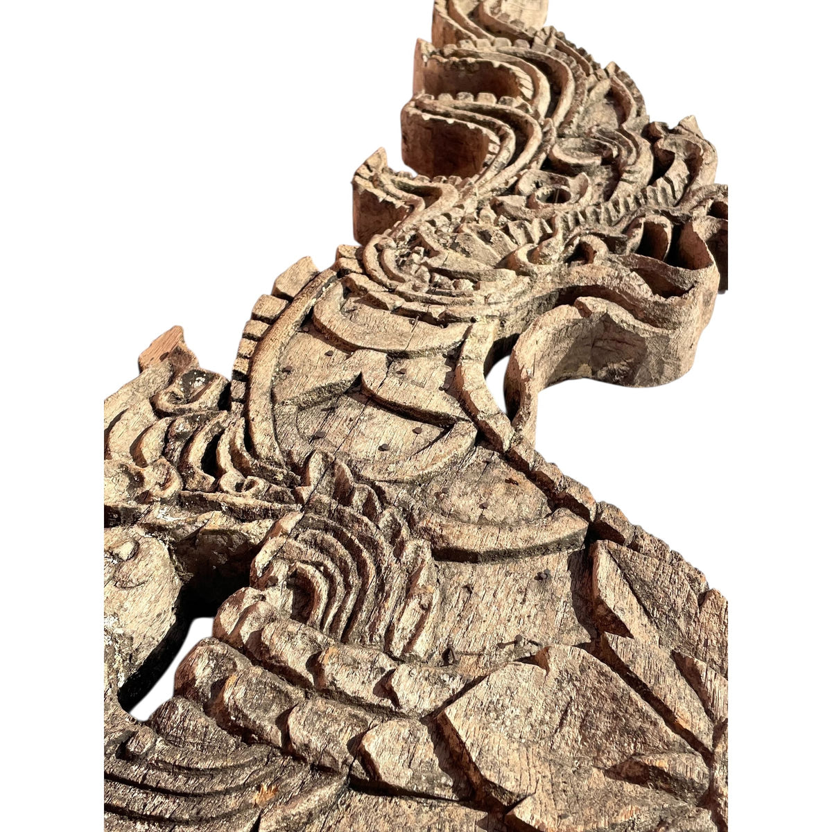 Large 19th Century Thai Wooden Temple Dragon - 48" H x 32" W X 1.75" D