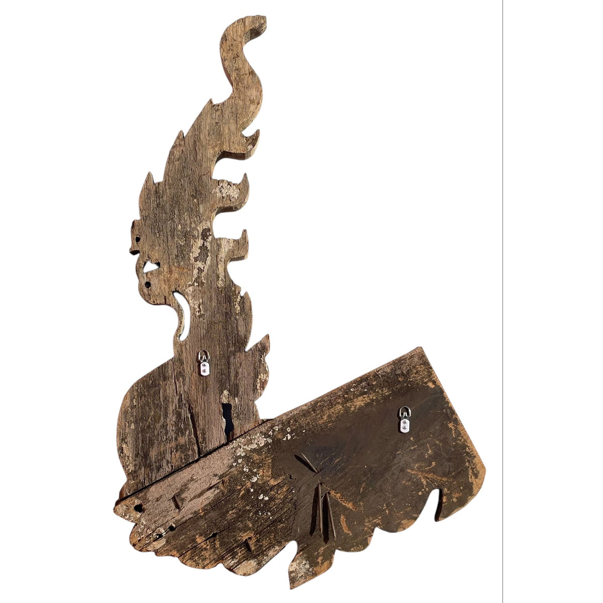 Large 19th Century Thai Wooden Temple Dragon - 48" H x 32" W X 1.75" D