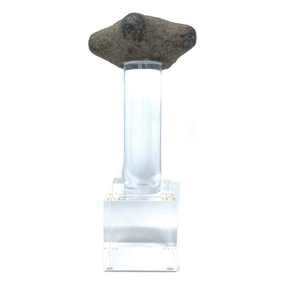 3 Pre-Columbian Stone & Copper Mace Heads on Custom Acrylic Stands