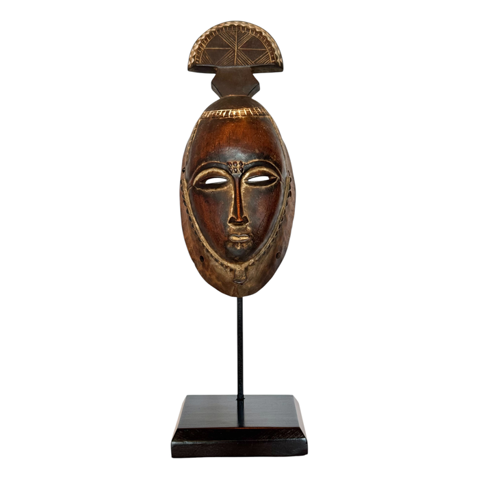 Vintage Baule Portrait Mask from Ivory Coast with Custom Black Stand.