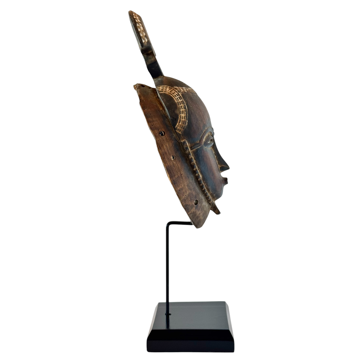 Vintage Baule Portrait Mask from Ivory Coast with Custom Black Stand.