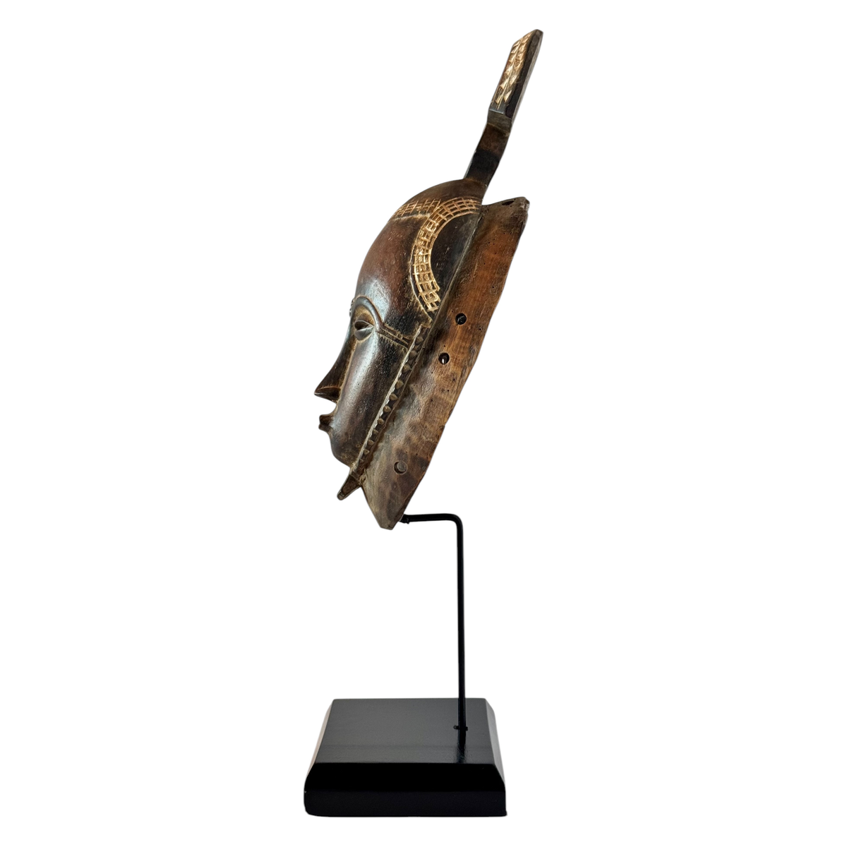 Vintage Baule Portrait Mask from Ivory Coast with Custom Black Stand.