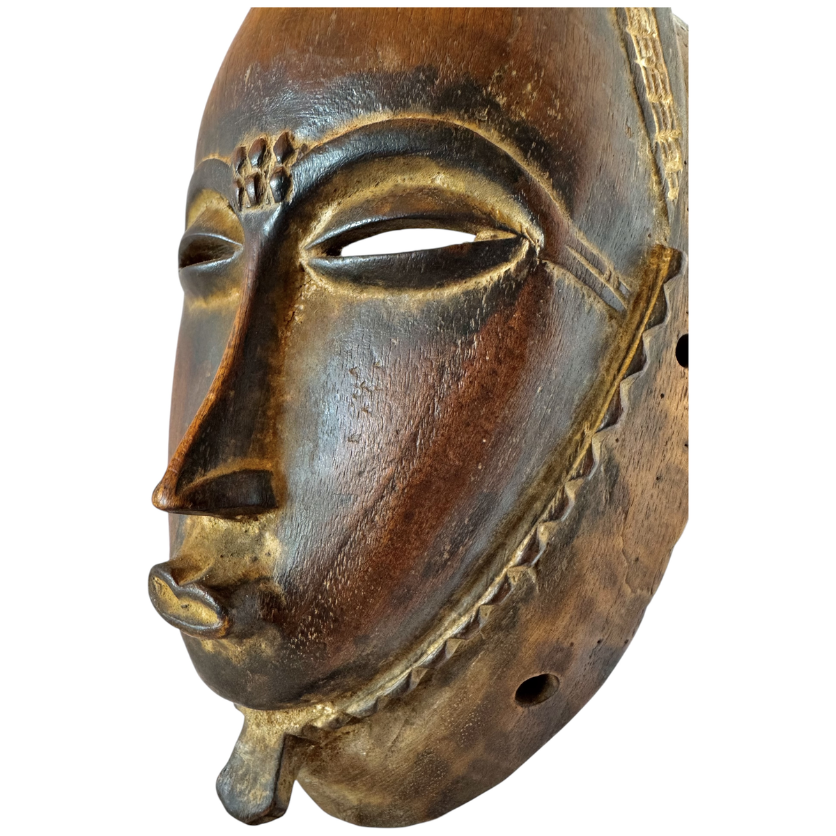 Vintage Baule Portrait Mask from Ivory Coast with Custom Black Stand.
