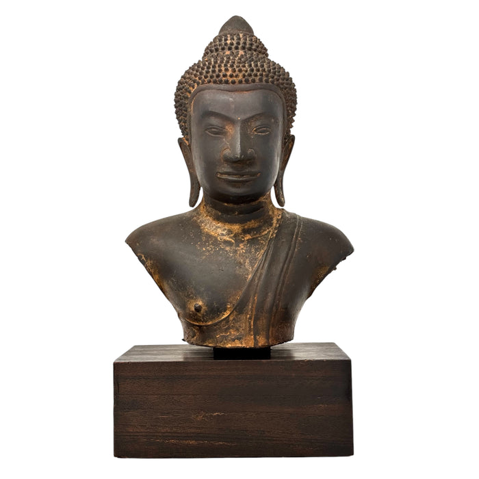 Vintage Khmer-Style Buddha Bust - 13.5" H X 7.3" W