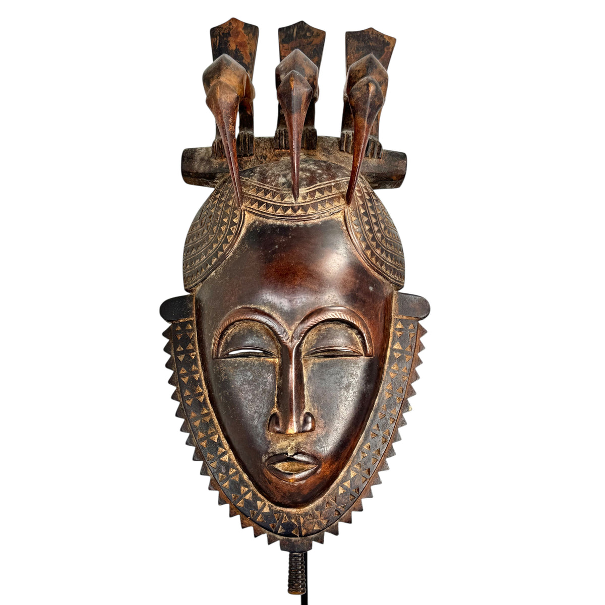 Vintage Yaore Mask with Birds from Ivory Coast - 24" H X 8" W X 5" D
