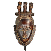 Vintage Yaore Mask with Birds from Ivory Coast - 24" H X 8" W X 5" D