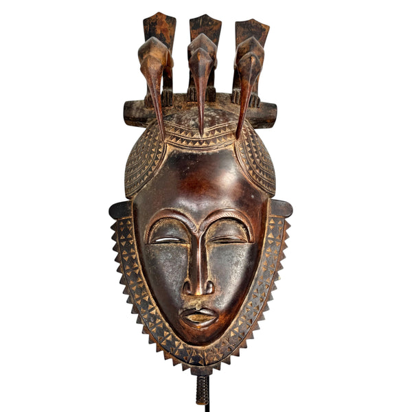 Vintage Yaore Mask with Birds from Ivory Coast - 24" H X 8" W X 5" D
