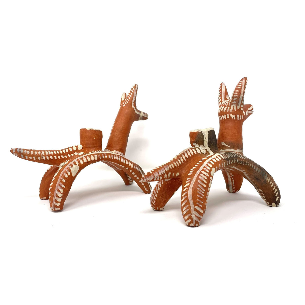 Pair of Chililico Animal Candleholders from Mexico - 8" H X 9" L X 4" W