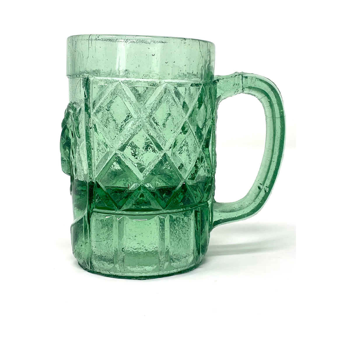 Set of Green Pressed Glass Mexican Pulque "Chivo" Beer Mugs