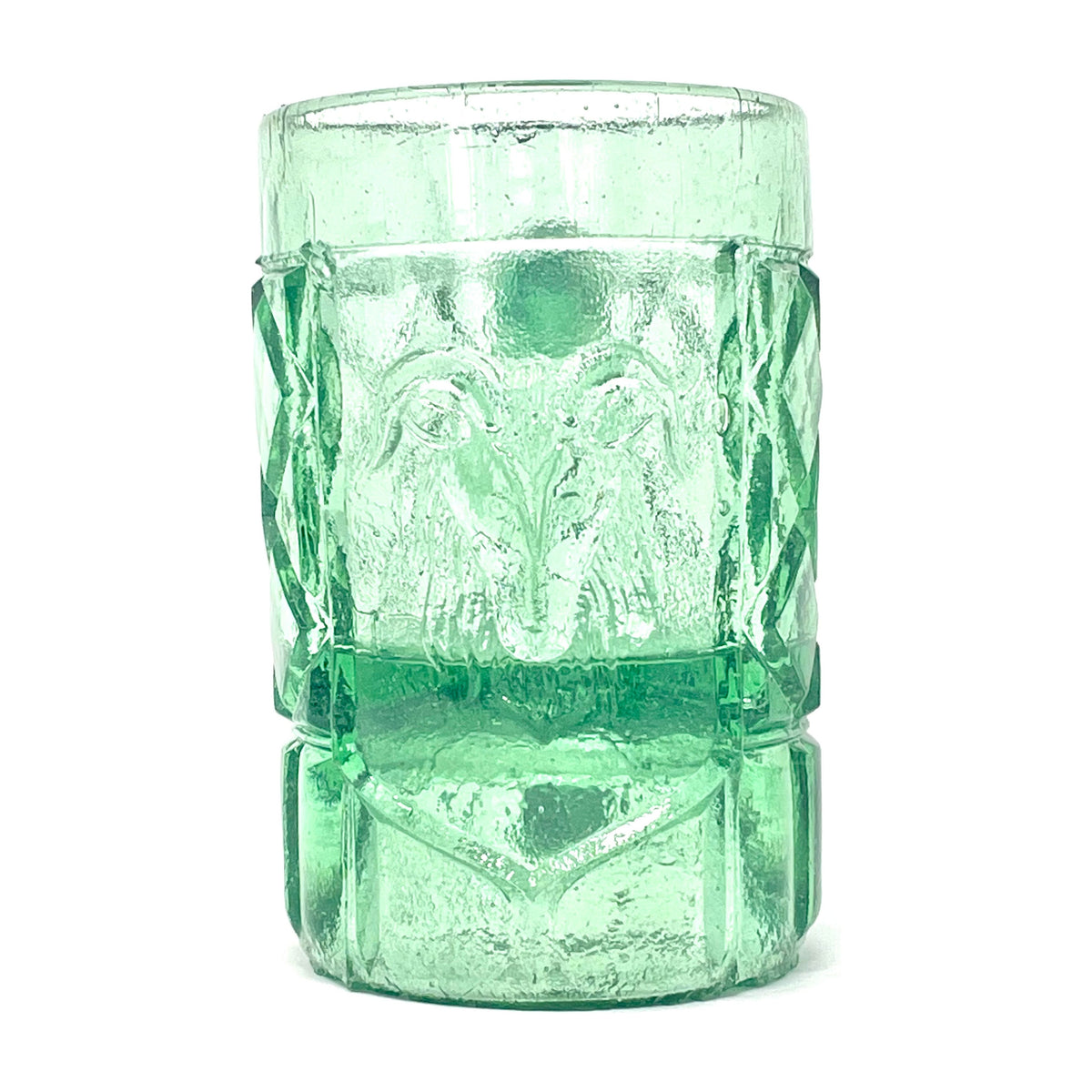 Set of Green Pressed Glass Mexican Pulque "Chivo" Beer Mugs