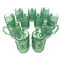 Set of Green Pressed Glass Mexican Pulque "Chivo" Beer Mugs