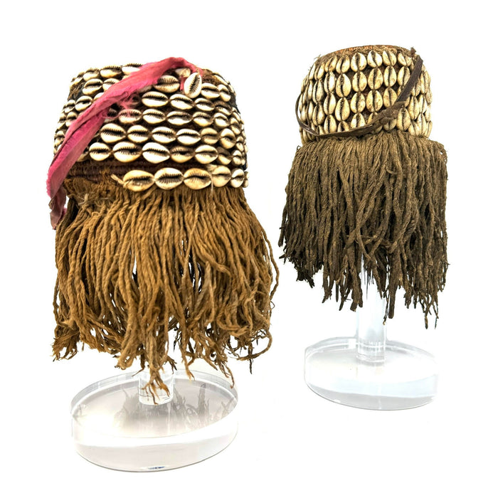 Set of 2 Bamana/Bambara Cowry Shell Baskets with Custom Stands from Mali