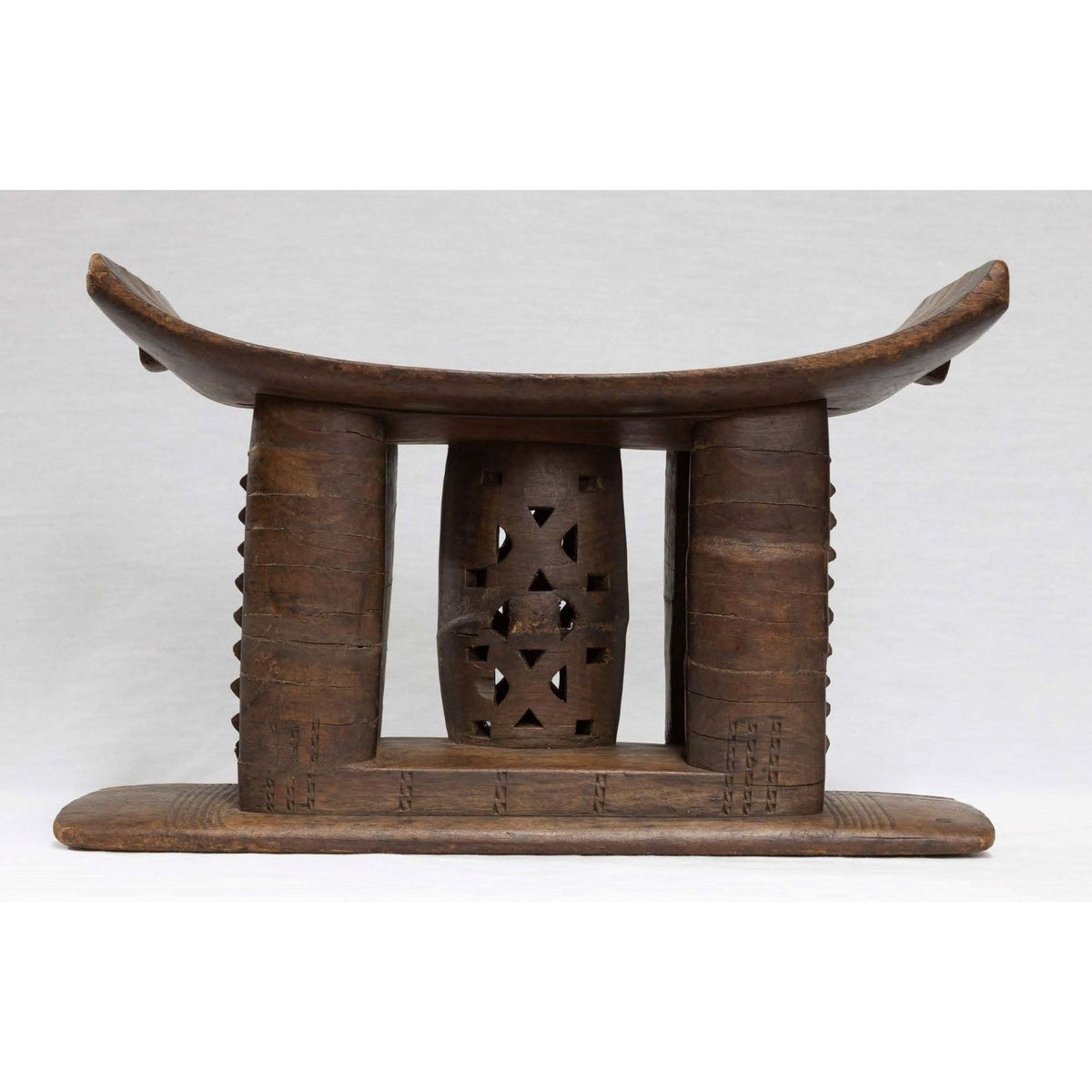 Vintage Ashanti Hand-Carved Dark Brown Wooden Tribal Stool from Ghana - 19" L X 10" D X 12" H