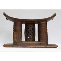 Vintage Ashanti Hand-Carved Dark Brown Wooden Tribal Stool from Ghana - 19" L X 10" D X 12" H