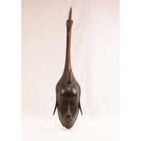 Vintage Guro Hornbill Mask with Fish from Ivory Coast - 33" H X 6.5" W X 6.5" D