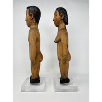 Ewe Male & Female Venavi 'Twin' Wooden Figures on Acrylic Bases from Ghana/Togo Each Measuring 15 Inches Tall