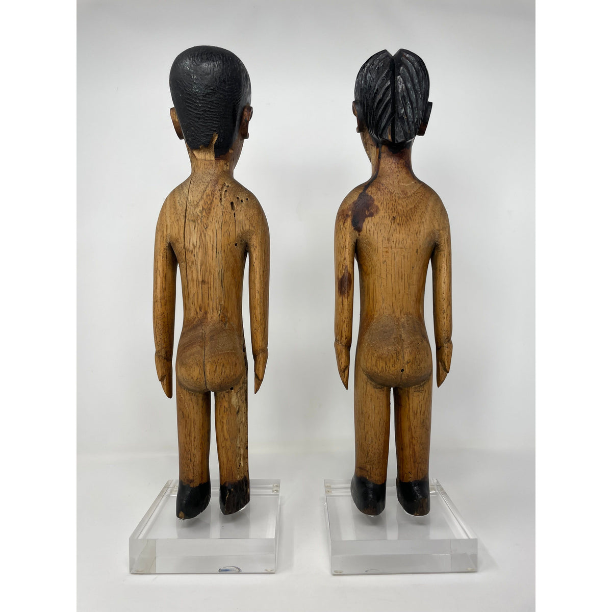 Ewe Male & Female Venavi 'Twin' Wooden Figures on Acrylic Bases from Ghana/Togo Each Measuring 15 Inches Tall