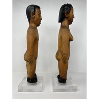 Ewe Male & Female Venavi 'Twin' Wooden Figures on Acrylic Bases from Ghana/Togo Each Measuring 15 Inches Tall