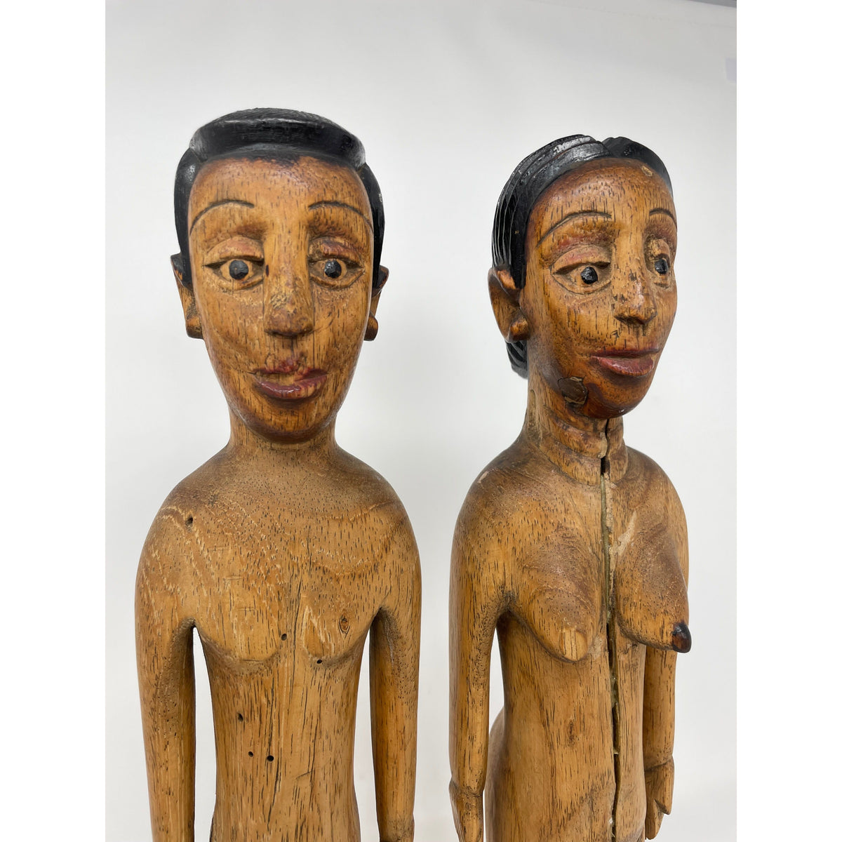 Ewe Male & Female Venavi 'Twin' Wooden Figures on Acrylic Bases from Ghana/Togo Each Measuring 15 Inches Tall