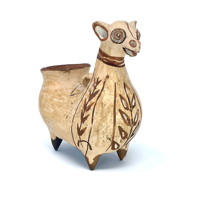 Vintage Folk Art Pottery Llama from Peru - 7.5" H X 4" W X 7.5"D