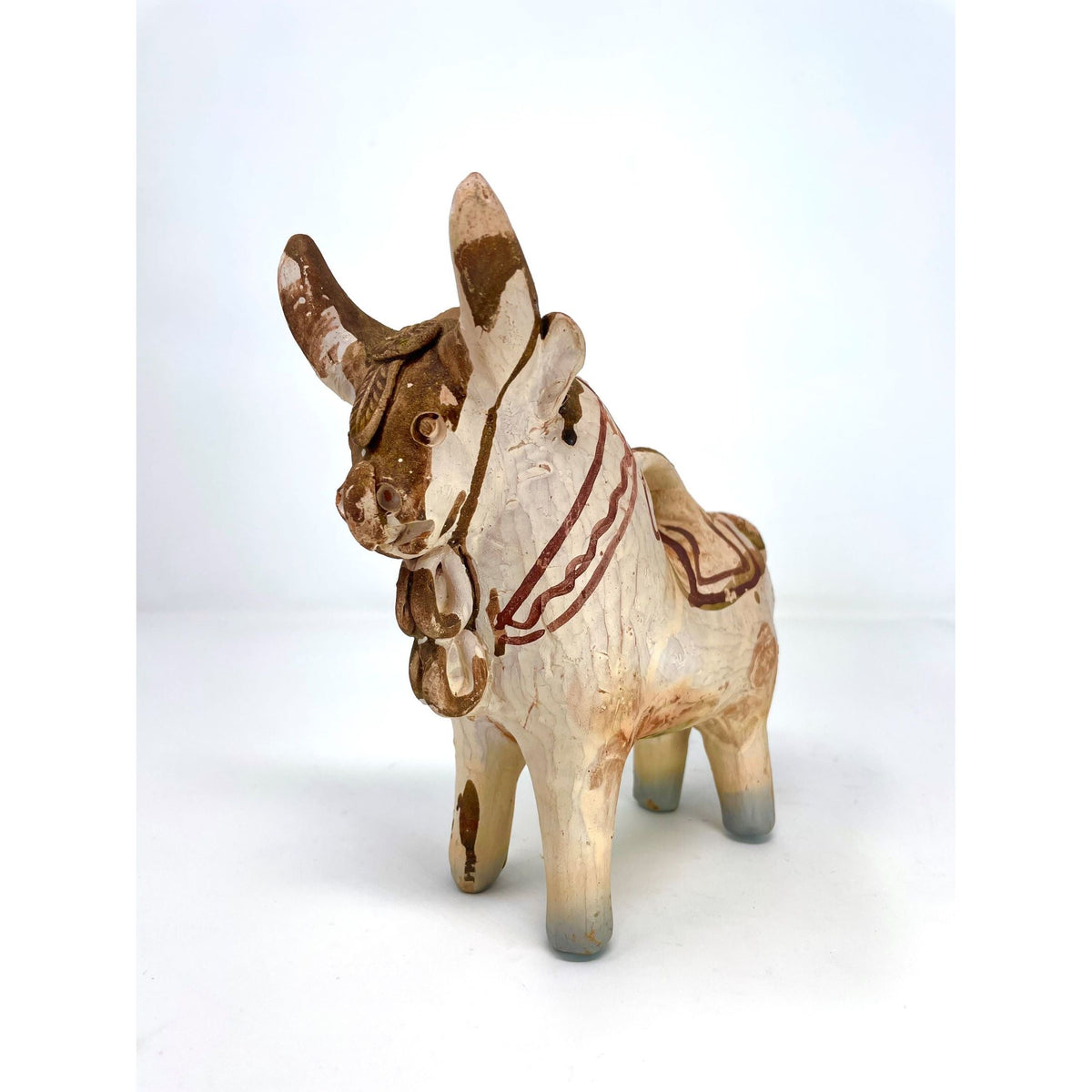 Small Pucará Folk Art Bull from Peru with Beige Coloration Measuring 7.5 Inches Tall by 7.5 Inches Long