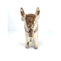 Small Pucará Folk Art Bull from Peru with Beige Coloration Measuring 7.5 Inches Tall by 7.5 Inches Long