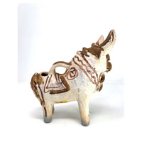 Small Pucará Folk Art Bull from Peru with Beige Coloration Measuring 7.5 Inches Tall by 7.5 Inches Long