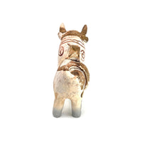 Small Pucará Folk Art Bull from Peru with Beige Coloration Measuring 7.5 Inches Tall by 7.5 Inches Long