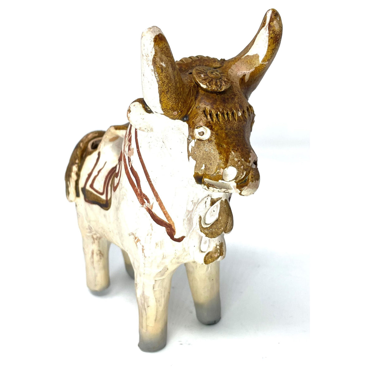 Small Vintage Pucará Bull from Peru Measuring 8 Inches Tall by 7.5 Inches Long