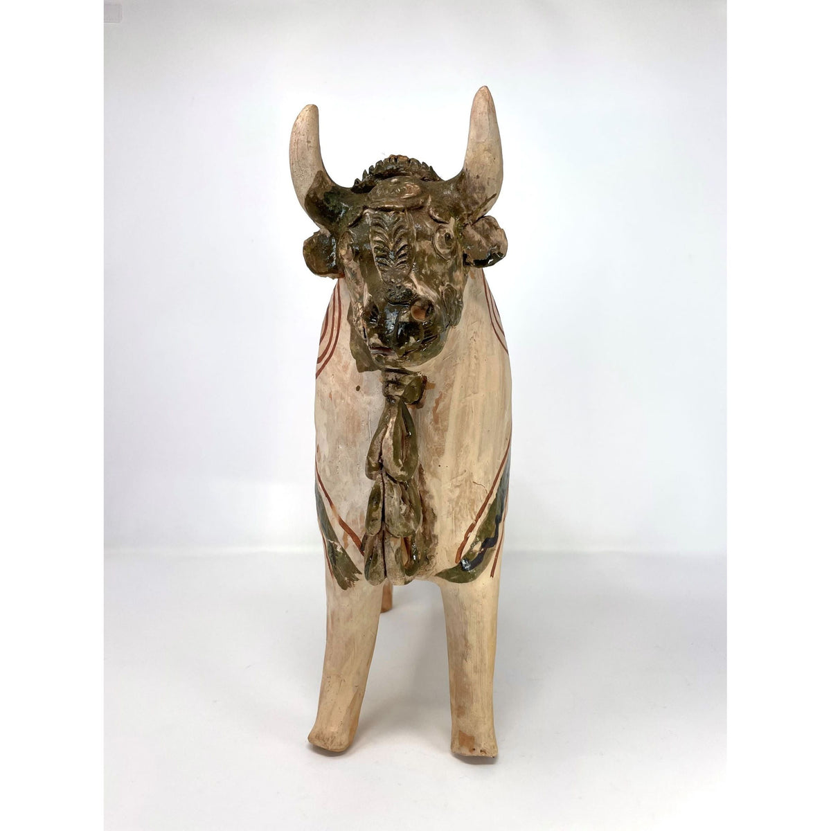 Large Vintage Pucará Folk Art Bull from Peru Measuring 13 Inches Tall by 11 Inches Long