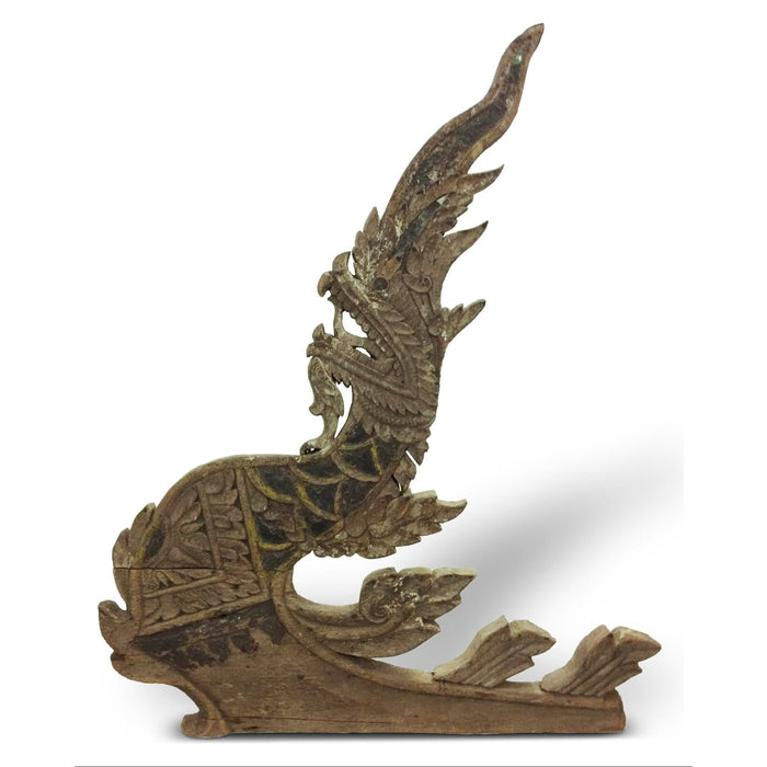 Large 19th Century Thai Wooden Temple Dragon - 42" H X 34" W X 2.5" D