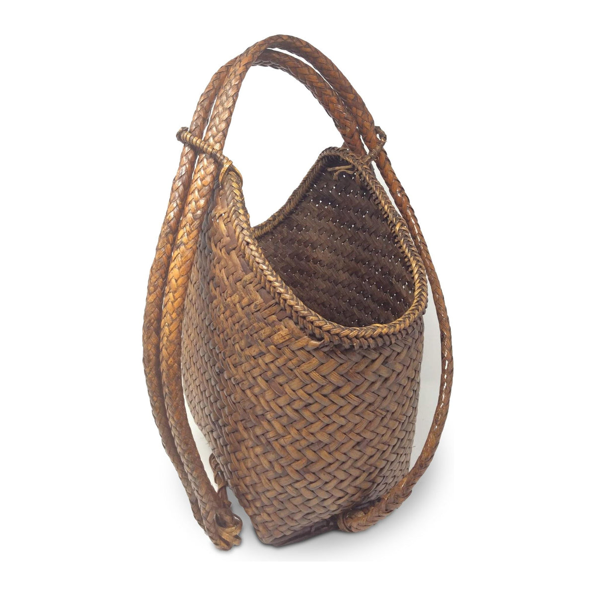 Vintage Pasiking Shoulder Basket/Backpack with Natural/Brown Coloration from the Philippines - 17" H X 13" W