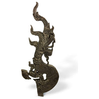 Large 19th Century Thai Wooden Temple Dragon with Natural Grayish Patina - 47" H X 20" W X 3" D