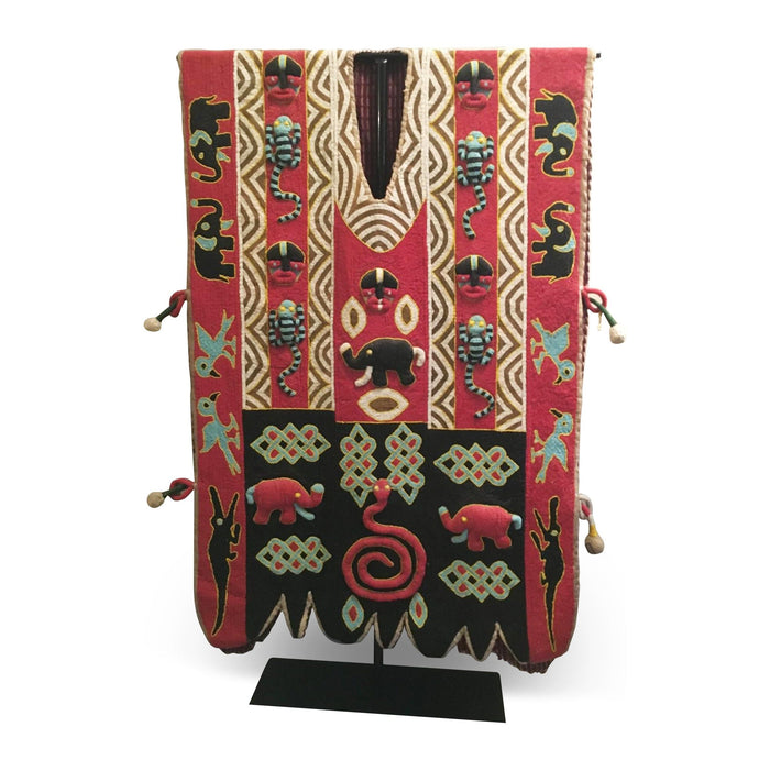 1950s Yoruba Ceremonial Beaded Sango Tunic with Floor Stand - 50" H X 30" W (#3)