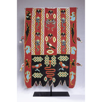 Free-Standing Vintage 1950s Yoruba Ceremonial Beaded Tunic from Nigeria with Black Metal Floor Stand Measuring 50 Inches Tall by 20 Inches Wide (No. 3)